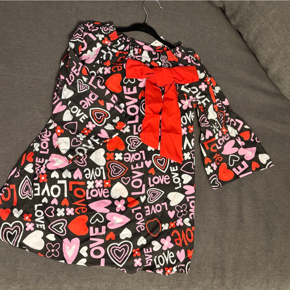 SALE!! Colorful Love Print Dress with Red Bow